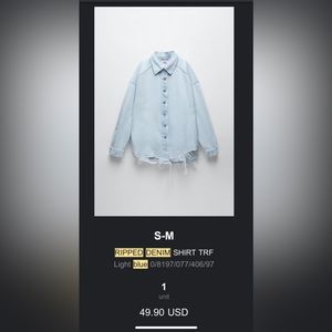 Zara Ripped Denim Shirt TRF
